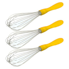Kuber Industries Hand Blender|Handheld Stainless-Steel Wire Whisk Perfect for Blending, Whisking, Beating, Stirring,Pack of 3 (Yellow)