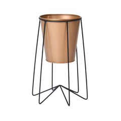 Urbane Home Planter | Planter Pot Stand for Outdoor | Plant Stand for Living Room | Gamla Stand for Home | Plant Stand for Home | Metal Pot Stand with Bucket Planter | Set of 2 | Gold