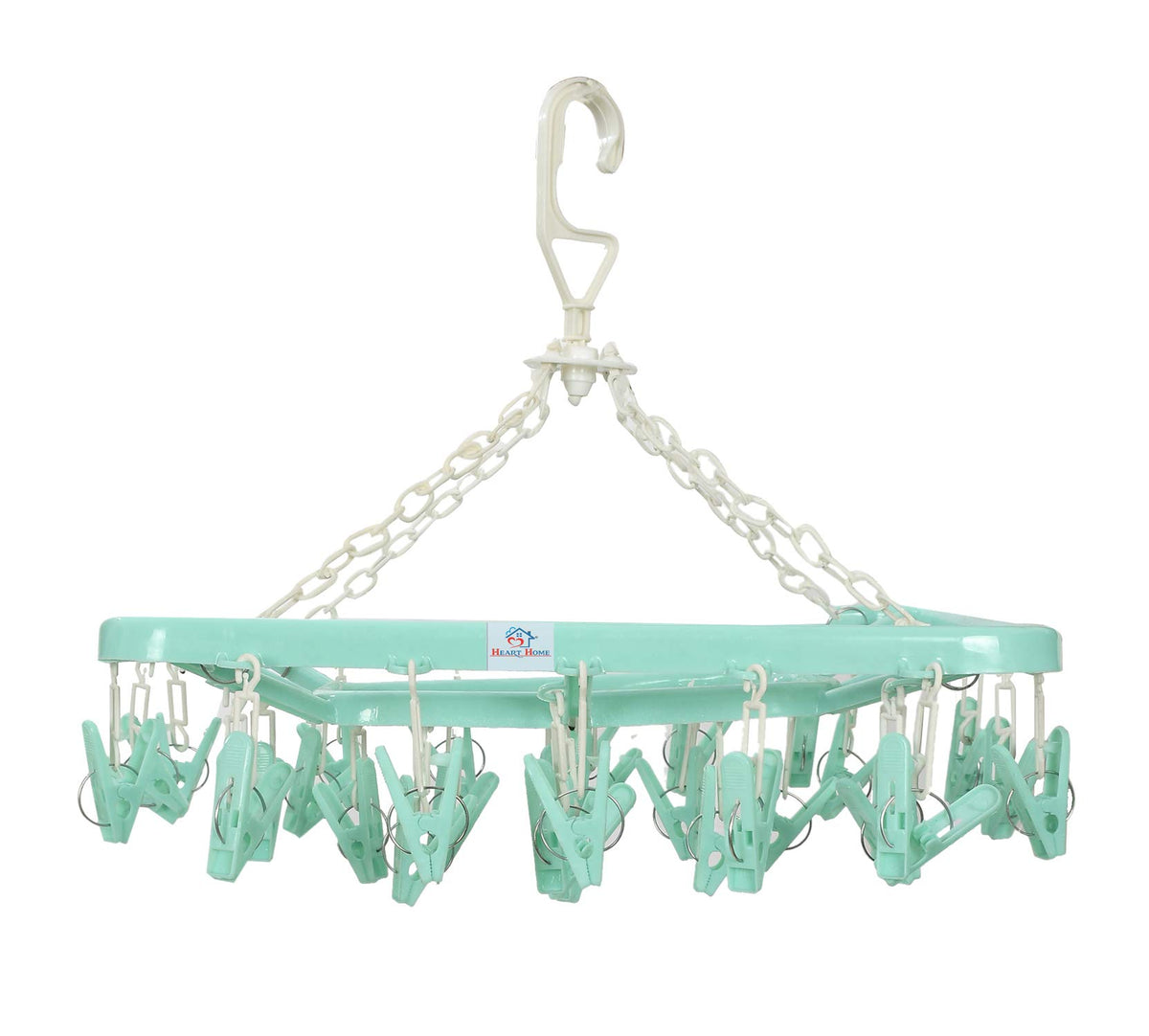 Heart Home Clip and Drip Hanger - Hanging Drying Rack - 32 Clips (Green)-HHEART15538