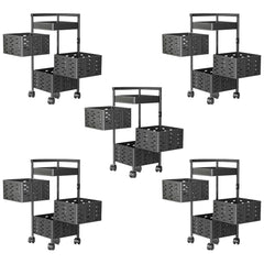 Kuber Industries 3-Layer Kitchen Trolley | 360° Rotating Storage Rack | Square Storage Rack with Wheels | Fruit and Vegetable Storage for Kitchen |Pack of 5 | (Black)