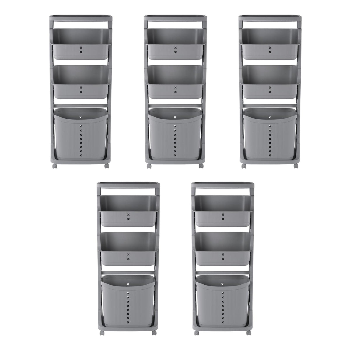 Kuber Industries Pack of 5 Multipurpose 3 Tier Laundry Basket | With Top handles | Toy Bucket | Easy to Use |MC2018-33 | Grey