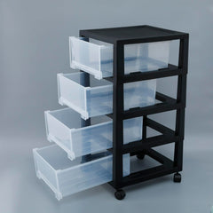 Kuber Industries 5 Layer Cosmetic Cabinet with Trolley|5-Tier Rolling Cart|Shelf Stand With Drawer|Pack of 6|Black