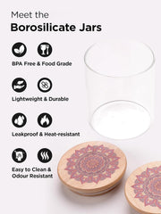 Kuber Industries Borosilicate Glass Jar with Printed Bamboo Lid|Kitchen Organizer Items and Storage|Multi-utility, Leakproof, Airtight Storage Jar for Cookies,Snacks,Tea,Coffee,Sugar|Pack of 2(300ml)