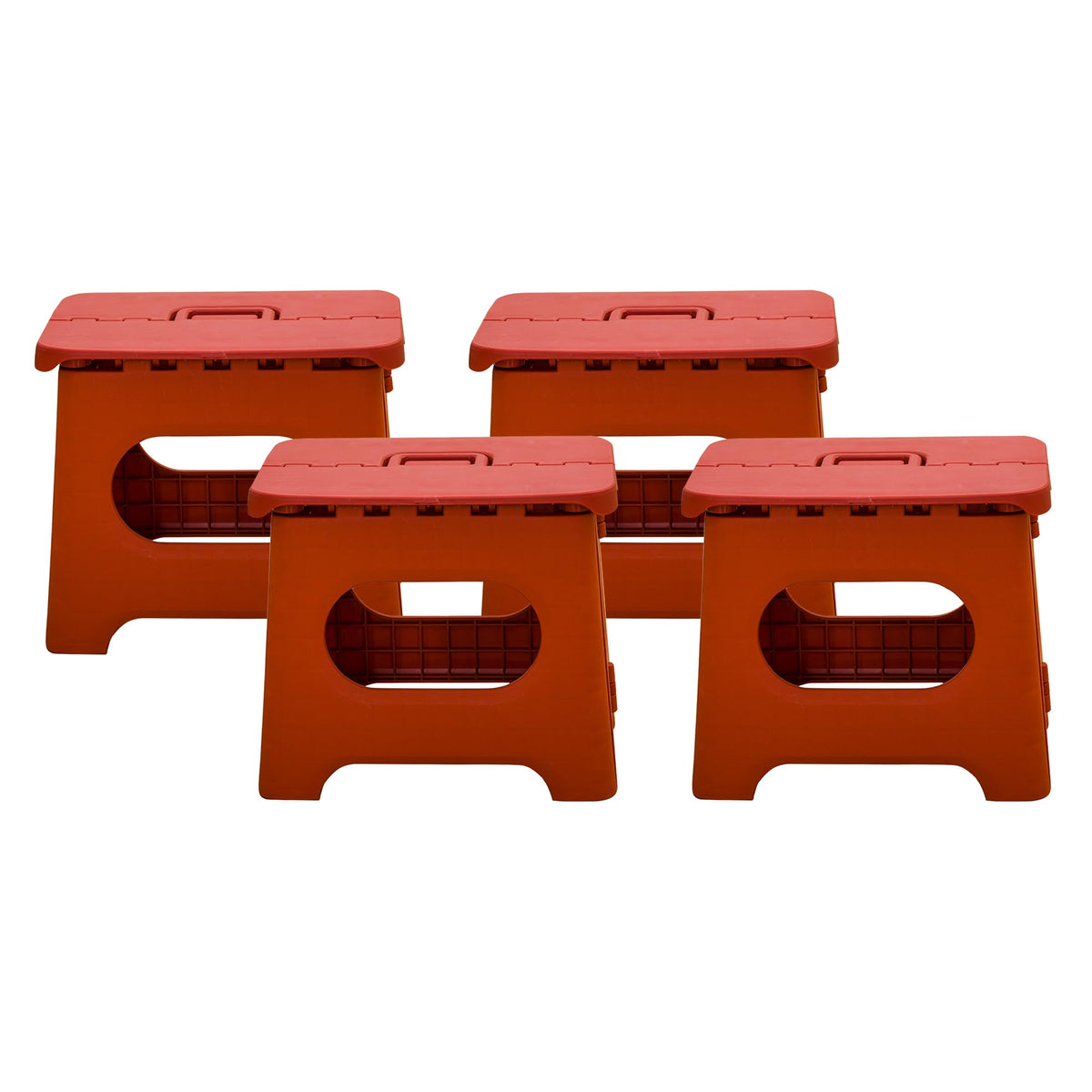 Kuber Industries (Set of 4) Small Folding Stool for Sitting - Plastic Foldable & Portable Step Stool for Kids - Red