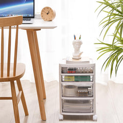 Kuber Industries 4 Layer Cosmetic Cabinet with Trolley|4-Tier Rolling Cart Storage Organizer|Shelf Stand With Drawer|pack of 4|White