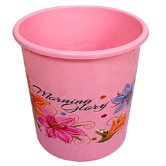 Heart Home Printed 2 Pieces Plastic Bathroom Dustbin & Stool Set (Pink)