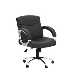 Kuber Industries Ergonomic Leather Office Chairs for Work From Home | Comes with Manual Height Adjustable, Armrest, Headrest & Lumbar Support | Comfy Study Chair for Students with Wheels | Black
