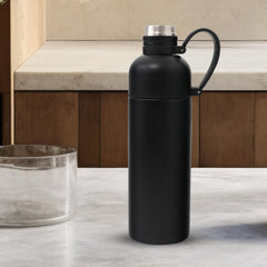 Kuber Industries Pack of 5 Vacuum Insulated Water Bottle | Stainless Steel Sipper Bottle with Handle | Hot & Cold Water Bottle | Leakproof, BPA Free, Rustproof | 500 ML | Black
