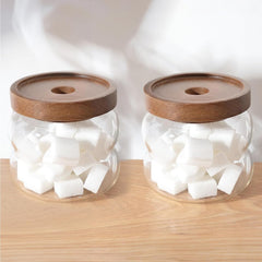 Urbane Home Borosilicate Glass Jar with Bamboo Lid | Kitchen Organizer Items & Storage | Multi-utility, Leakproof, Airtight Storage Jar for Cookies, Snacks, Tea, Coffee, Sugar | Set of 2 (340ml)