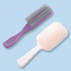 Homestic Hair Brush | Flexible Bristles Brush | Hair Brush with Paddle | Straightens & Detangles Hair Brush | Suitable For All Hair Types | Hair Brush Styling Hair | Set of 2 | Beige & Purple