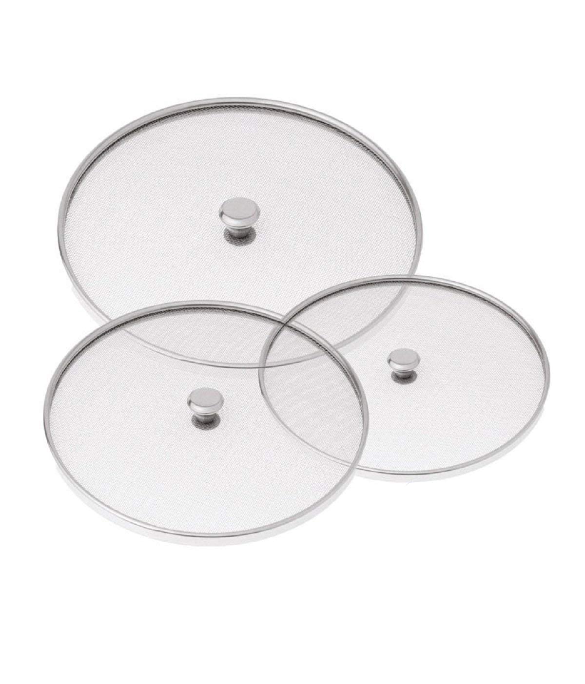 Heart Home Stainless Steel Vessel Net Cover/Lid/Strainer/Splash & Splatter Guard- Set of 3 (7,8,9 Inch) (Silver)