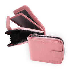 Kuber Industries Card Holder Wallet For Men Women|Debit Credit Card Holder|Wallet For Id, Visiting Card, Buisness Card|RFID Protected|Button & Zipper Closure Wallet|Pink (Pack Of 6)