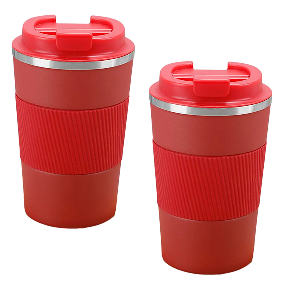 Kuber Industries Stainless Steel Insulated Coffee Mug With Sleeve|Travel Coffee Mug "380 ML"-Pack of 2|Red|