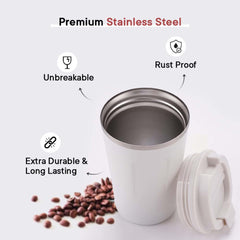 Kuber Industries Insulated Coffee Tumbler Mug with Lid for Office, Gym & Travel | Stainless Steel Leak-Proof Thermos for Tea/Coffee/Water - Ideal for Hot & Cold Beverages | CO230204B-White