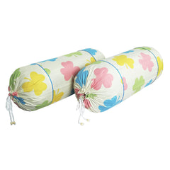 Heart Home Bolster Covers | Soft Cotton Bolster Cover Set | Diwan Round Bolster Pillow Covers | Multi-Flower Design Roll Masand Cover | 16x32 Inch | Pack of 6 | Cream
