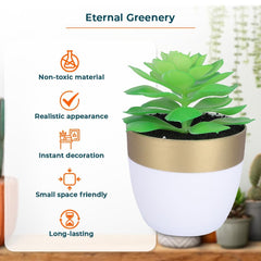 Kuber Industries Artificial Plants for Home Décor|Natural Looking Indoor Fake Plants with Pot|Artificial Flowers for Decoration-Pack of 2 (Green)