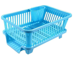 Kuber Industries 3 in 1 Large Durable Plastic Kitchen Sink Dish Rack Drainer Drying Rack Washing Basket with Tray for Kitchen, Dish Rack Organizers, Utensils Tools Cutlery (Blue)-KUBMARTK10733