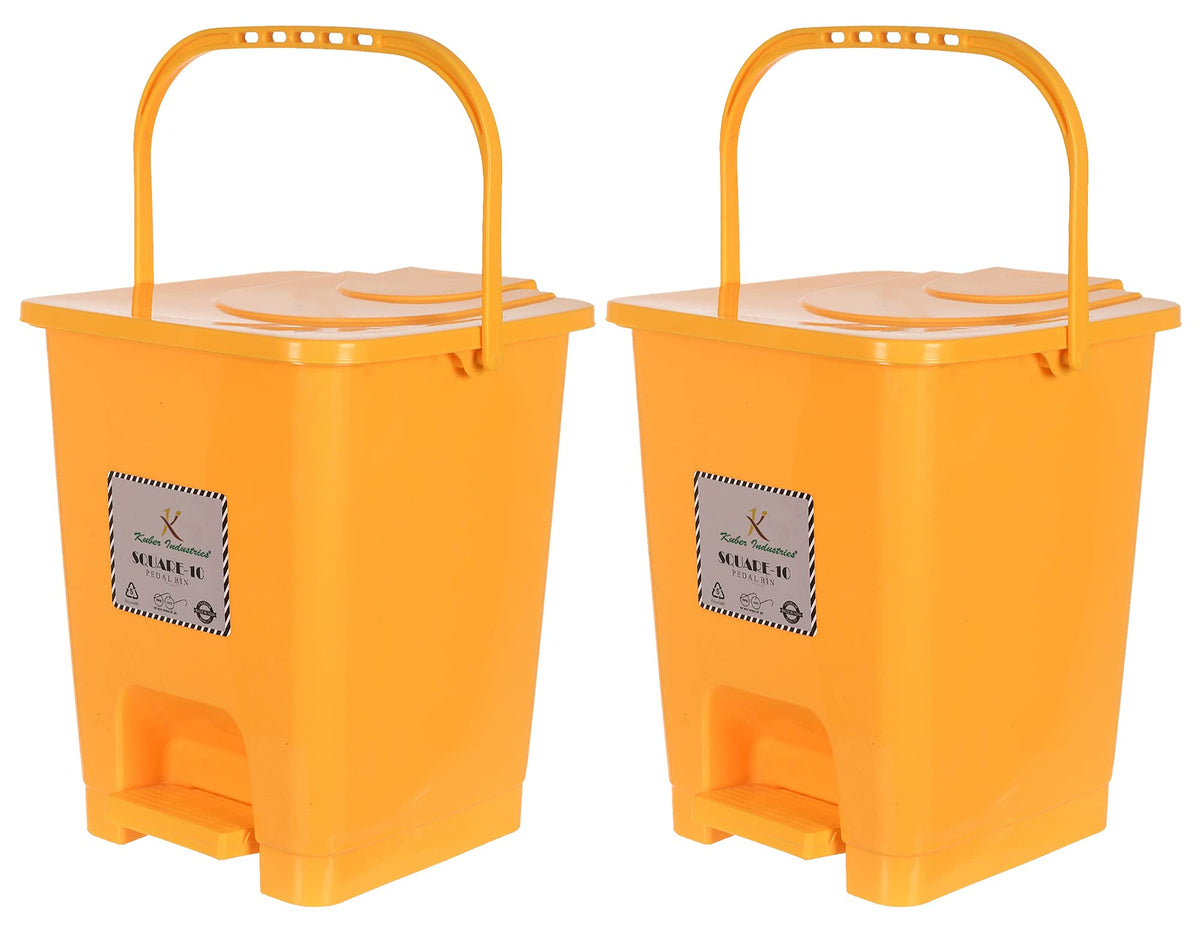 Kuber Industries Premium Plastic Pedal Dustbin 10 Ltr (Yellow)-Pack of 2