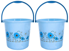Heart Home Floral Printed Multipurposes Plastic Bucket For Bathing Home Cleaning & Storage Purpose, 18Ltr.- Pack of 2(Blue)-47HH01199