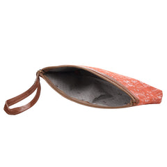 Heart Home Toiletry Pouch|Warli Print Travel Cosmetic Pouch|Canvas Waterproof Makeup Pouch with Handle|Pack of 2 (Orange)