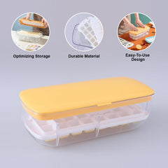 Kuber Industries Ice Cube Tray with Lid | Ice Cube Storage Box with Ice Scoop | 24 Ice Cube Molds for Freezing | One-Press Demolding | BPA Free | Yellow