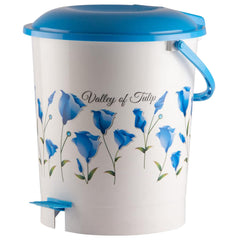 Heart Home Floral Printed Plastic Pedal Dustbin For Home, Kitchen, Office, Bathroom With Handle, 10 Litre- Pack of 2 (Blue)-47HH0762