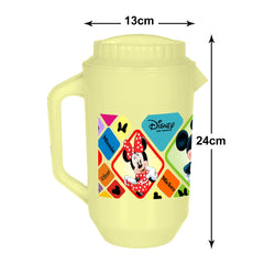 Heart Home Mickey Minnie Print Unbreakable Plastic Water Jug with Lid for Home, Kitchen, Office 2 Liter (Cream)