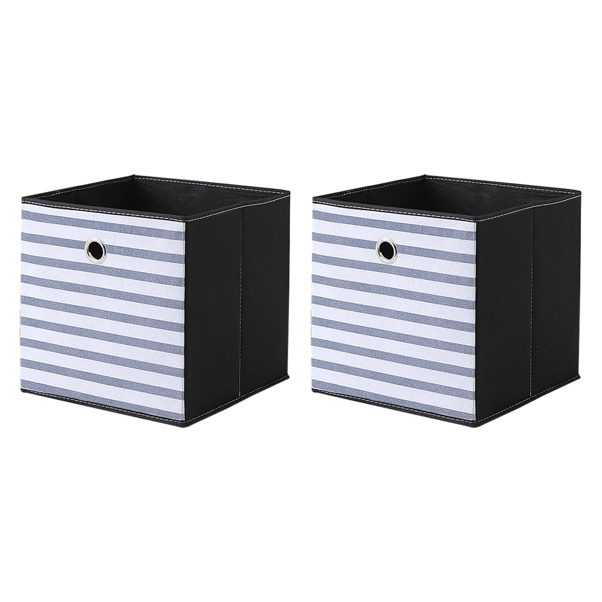 Kuber Industries Foldable Storage Basket|Square Toy Storage Bin|Front Grab Handle|Wardrobe, Closet Organizer (Navy Blue) (Pack Of 2)