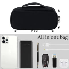 Heart Home Travel Organizer For Electronic Accessories|Multipurpose Pouch|Adapter, Cable, Gadget Organizer|Two Comparment With Zipper (Black)