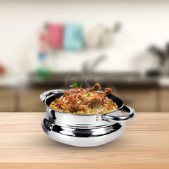 Kuber Industries Stainless Steel Handi Casserole Set of 3 with Lid|Cook and Serve|600 ml, 1 Litre, 1.6 Litre Capacity|Biryani Handi, Saucepan, Silver|Patila/Tope for Kitchen Combo of 3 (Pack Of 5)