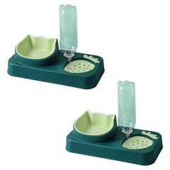 Kuber Industries Animal Feeding Plastic 2 in 1 Pet Bowls | Cat & Dog Bowl | Small/Medium Size Pet Feeding Bowl | Non-Toxic & 100% Safe for Pets (Pack of 2) | Green