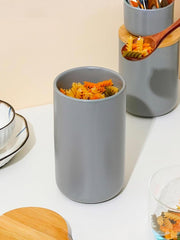 Kuber Industries 1000ml Ceramic Jar for Kitchen Storage | Air Tight Container Set with Bamboo Lid | Kitchen Container for Snacks, Tea, Sugar | Multipurpose Organizer | Grey | Pack of 2