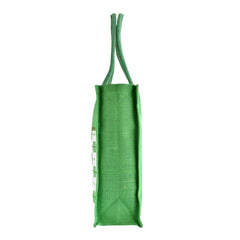Kuber Industries Shopping Bag | Jute Carry Bag | Zipper Grocery Bag with Handle | Reusable Shopping Bag | Front Double Pocket Vegetable Bag | Flower-Grocery Bag | Large | Green