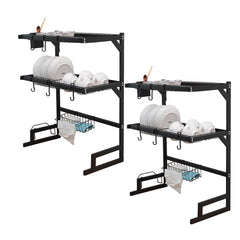 Kuber Industries 2-Layer Dish Drying Rack|Storage Rack for Kitchen Counter|Drainboard & Cutting Board Holder|Premium Utensils Basket Pack of 2 (Black)