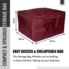 Heart Home Storage Attachi Bag | Parachute Travel Storage Bag | Underbed Storage Bag | Storage Organizer for Clothes | Zipper Closure Blanket Bag with Handle | Small | Pack of 2 | Maroon