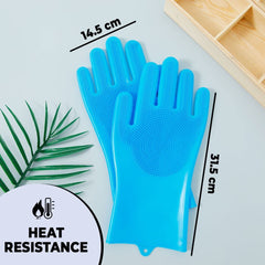 Kuber Industries Multi-Purpose Silicon Gloves For Kitchen Cleaning, Pet Grooming & Gardening|Reusable Gardening Gloves|Heat Resistant For Better Protection|Blue,Pack of3