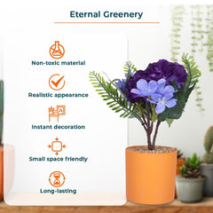 Kuber Industries Artificial Plants for Home D?cor|Natural Looking Indoor Fake Plants with Pot|Artificial Flowers for Decoration-Pack of 2 (Purple)