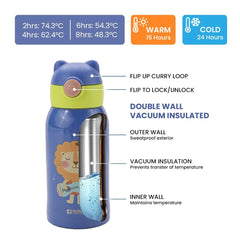 Kuber Industries Water Bottle for Kids|Stainless Steel Flask with Straw, Cup & Fabric Cover|Sipper Bottle for Kids|Food Grade Plastic Lid|Broad Fabric Strap|Leak Proof, BPA Free|500 ml (Pack of 5)