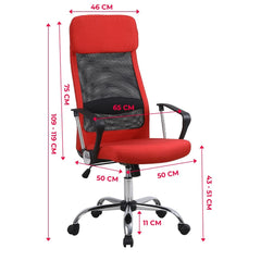 Kuber Industries Ergonomic Office Chairs for Work From Home | Comes with Manual Height Adjustable, Armrest, Headrest & 2D Lumbar Support | Comfy Study Chair for Students with Wheels | Red | MC10-RD