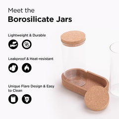 Kuber Industries Borosilicate Jars with Cork Lids & Cork Tray for Kitchen| 700ml | Airtight Glass Containers with lid | Kitchen Organization Items & Storage | Multipurpose | Transparent | Pack of 2