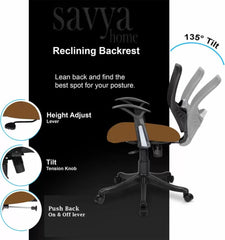 Kuber Industries Ergonomic Revolving Office Chairs for Work From Home | Comes with Manual Height Adjustable, Armrest & Lumbar Support | Comfy Study Chair for Students with Wheels | Black & Brown Seat