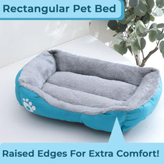 Kuber Industries Dog & Cat Bed|Super Soft Plush Top Pet Bed|Oxford Cloth Polyester Filling|Machine Washable Dog Bed|Rectangular Cat Bed with Rise-Edge Pillow|QY036B-S|Sky Blue (Pack of 5)