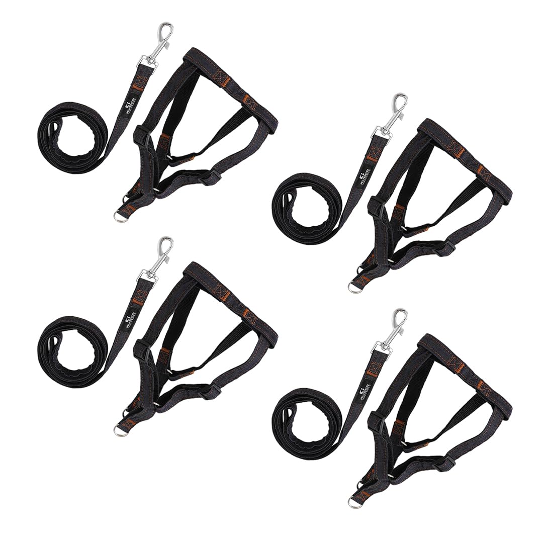 Kuber Industries Dog Chest Belt Harness with Adjustable Leash|Premium Demin Fabric|Metal Hooks |PDMGL-013-03| Comfortable Grip|Double Stitched Belt with Soft Padding |Black (Pack of 4)