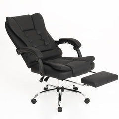 Kuber Industries Leather Office Chairs for Work From Home | Comes with Manual Height Adjustable, Armrest, Headrest & Lumbar Support | Comfy Chair for Students with Wheels & Footrest | Black | 809M-BLK