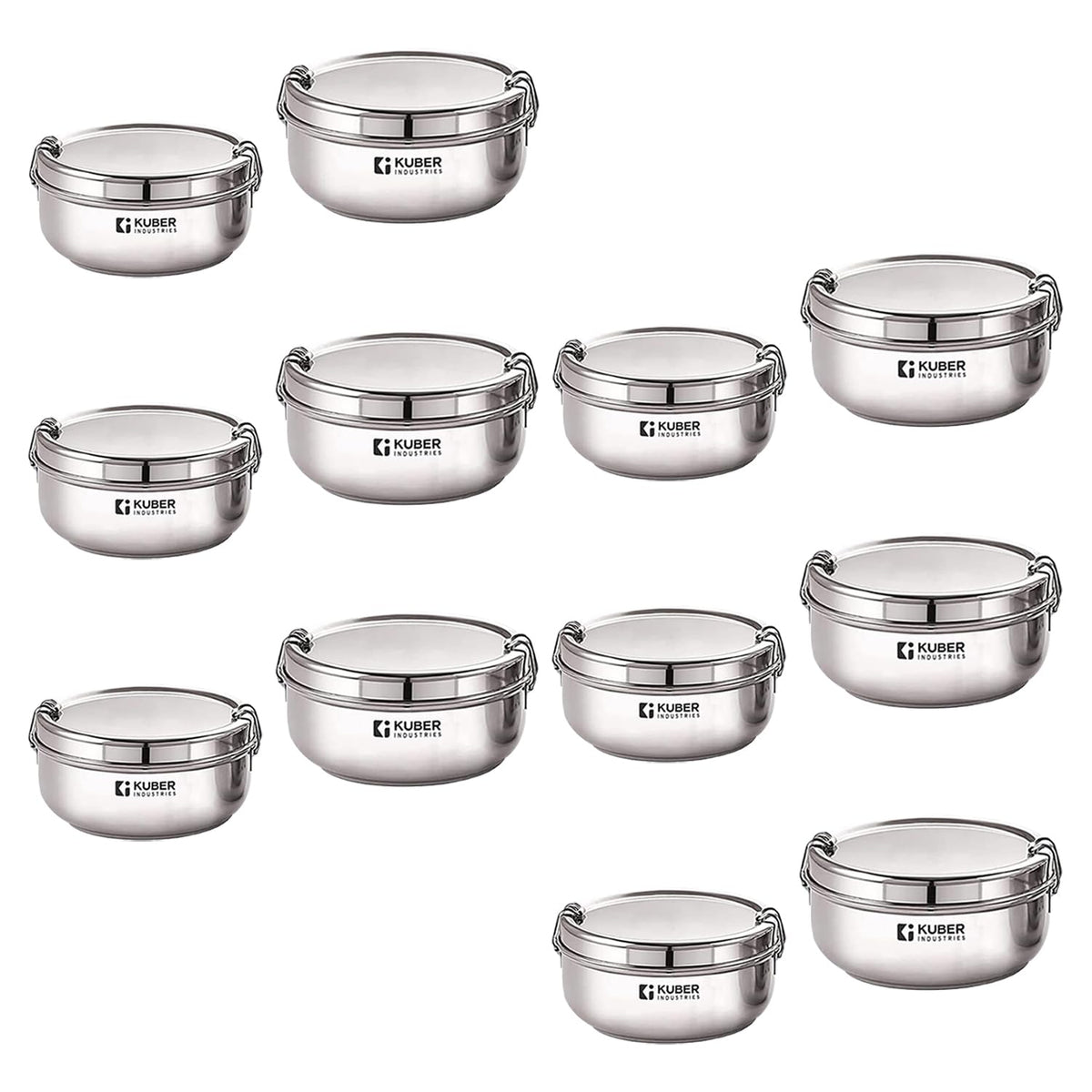 Kuber Industries Set of 2 Stainless Steel Food Pack Lunch Box with Locking ClipI 250 ml and 400 ml I Clip Tiffin Box I Office Home School Tiffin Dabba (Pack of 6)