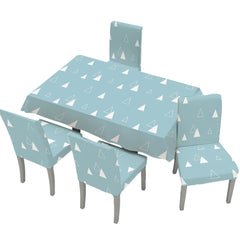Kuber Industries Set of 5 Waterproof & Oil Repellent Dining Table Chair Cover 4 Seater Full Set | Washable & Dustproof Seat Cover Protector Slipcover | White Triangle Design - Blue