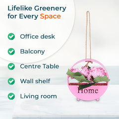 Kuber Industries Hanging Artificial Plants for Home D?cor|Natural Looking Indoor Fake Plants with Pot|Artificial Flowers for Decoration-Pack of 5 (Pink)