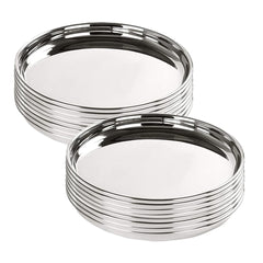 Kuber Industries Stainless Steel Dining Plate Set | Blunt Edges, Deep Base | Glossy Finish, Durable, Easy to Clean | Steel Plates for Lunch, Breakfast, Dinner | Set of 4 (Pack of 4)
