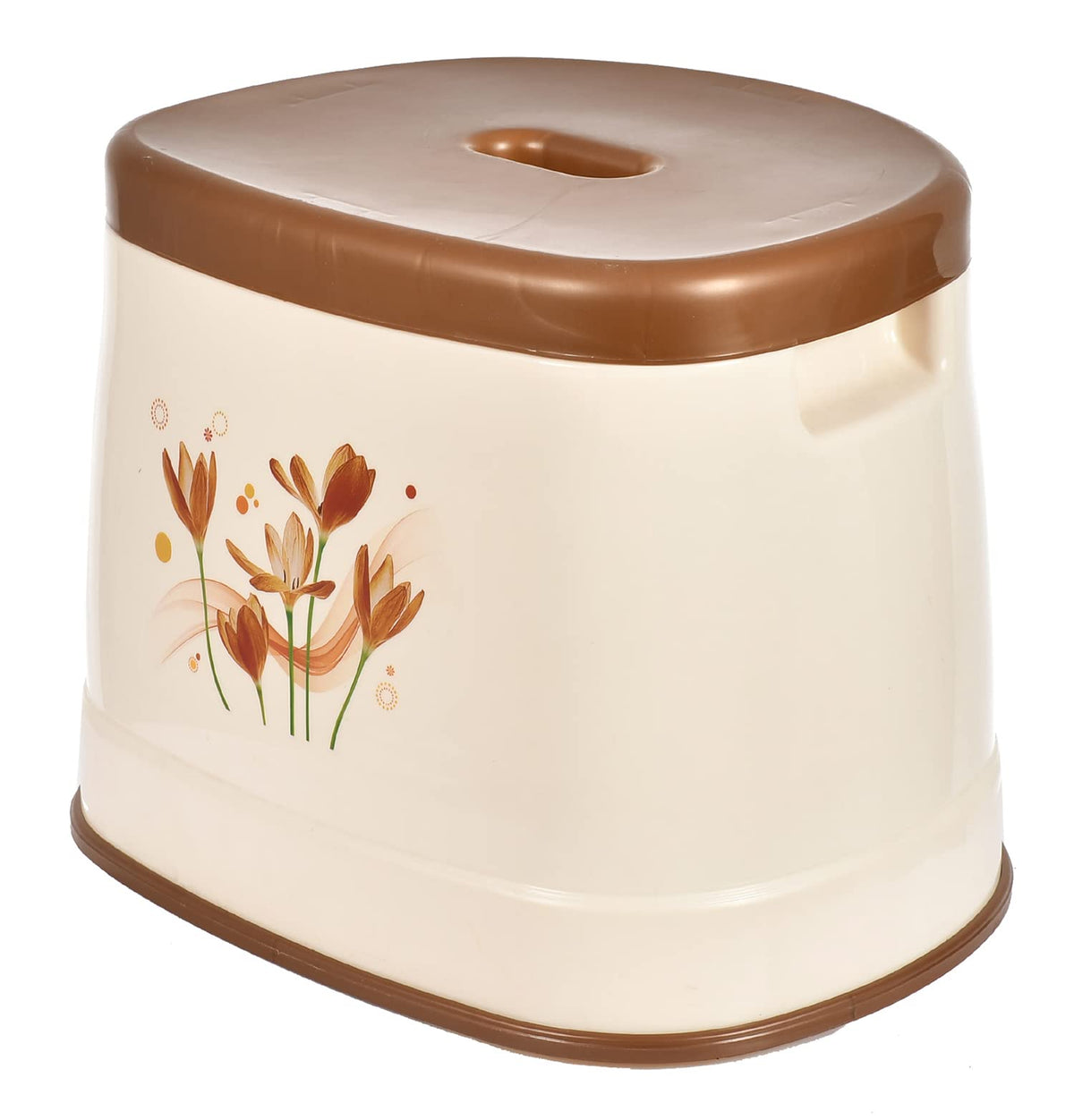 Heart Home Big Size Flower Printed Plastic Sitting Stool for Indoor & Outdoor (Brown & Cream)-HS43HEARTH26199