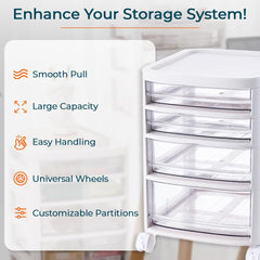 Kuber Industries 4 Layer Cosmetic Cabinet with Trolley|4-Tier Rolling Cart Storage Organizer|Shelf Stand With Drawer|pack of 3|White